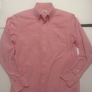 Lacoste Men's Regular Fit Button Down Long Sleeve Cotton Shirt Pink Size 39